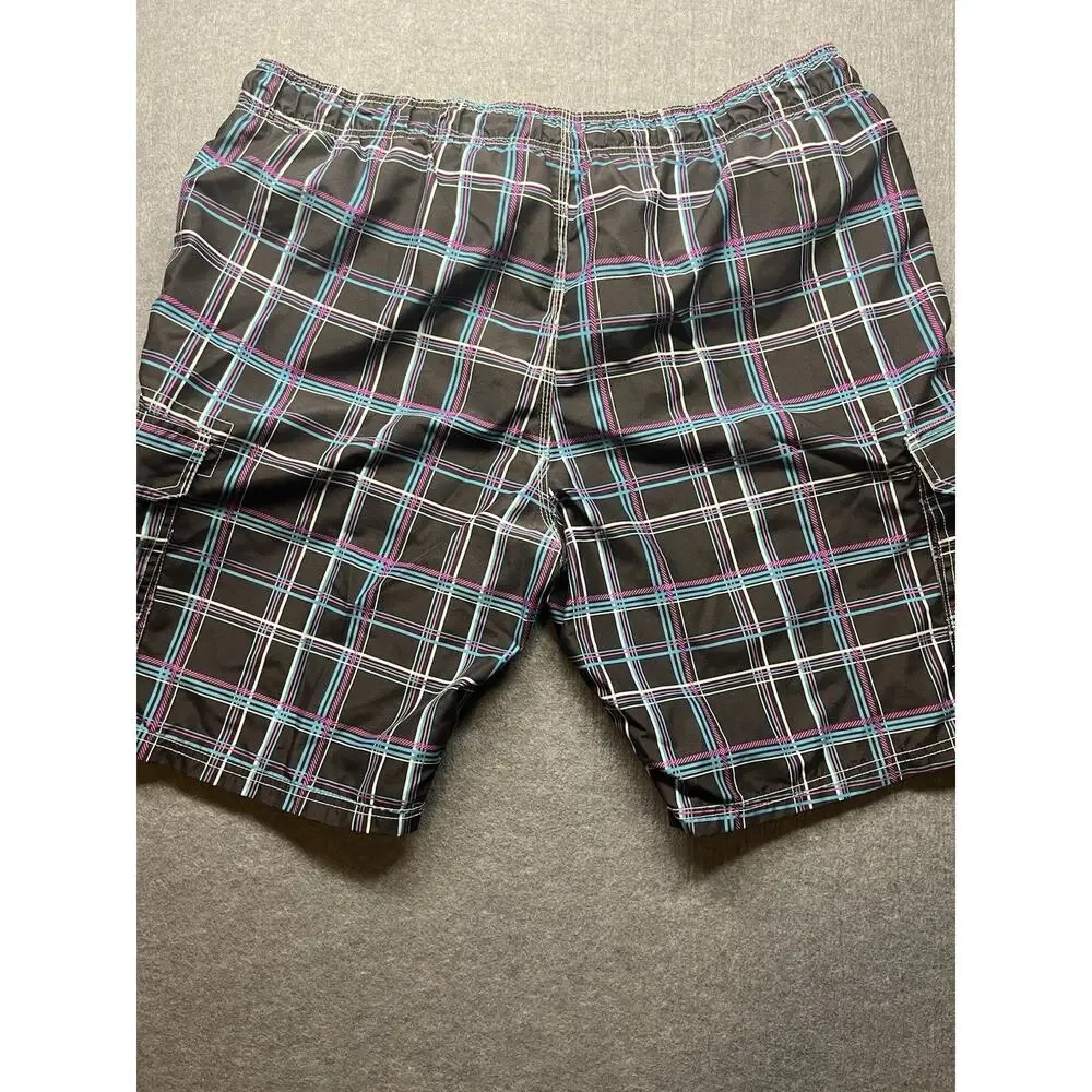 EXCELLENT KANU SURF Plaid Cargo Swim Trunks Board Shorts Men's XL Lined